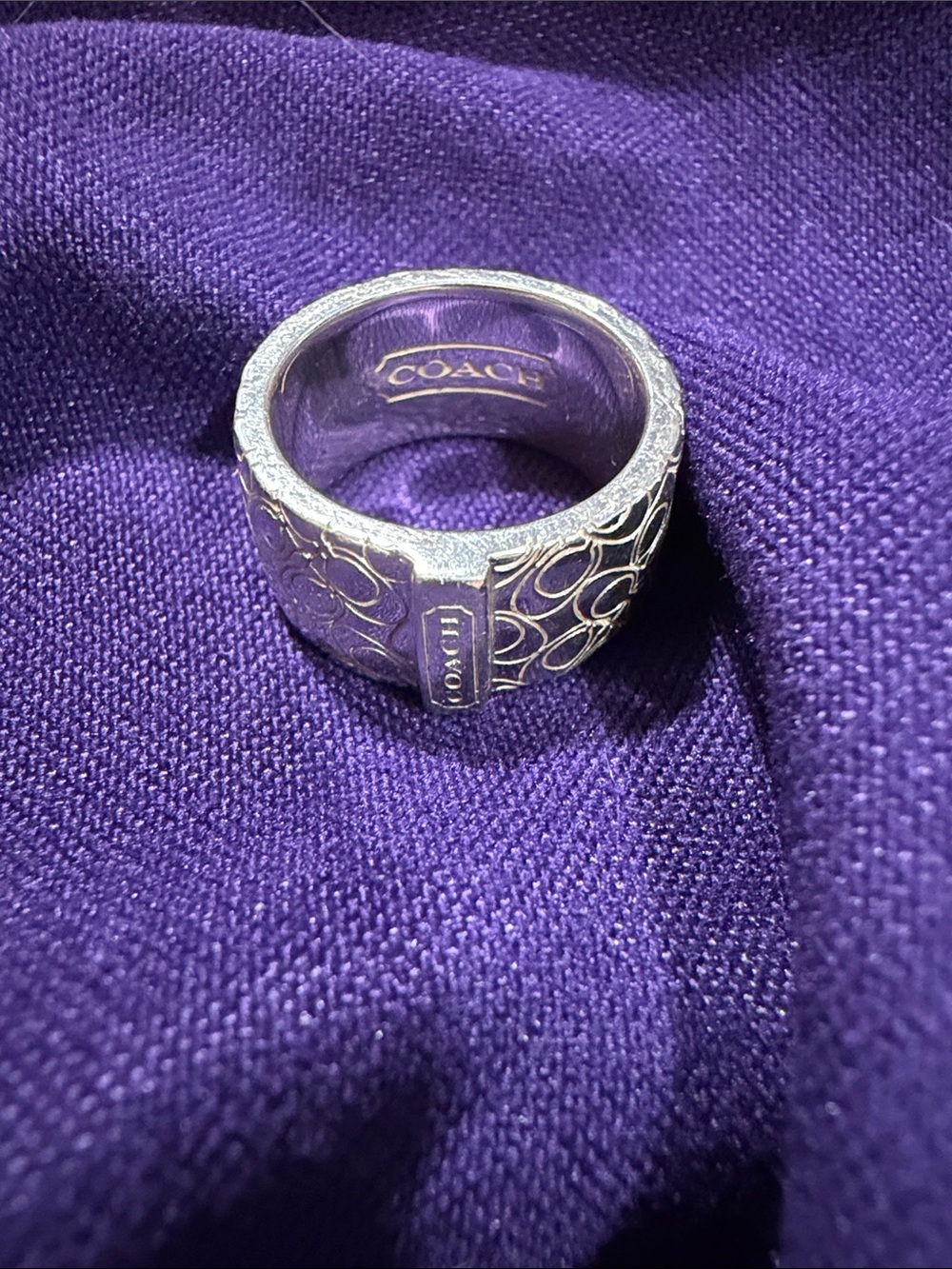 Coach 925 Sterling Silver Engraved Logo Band Ring